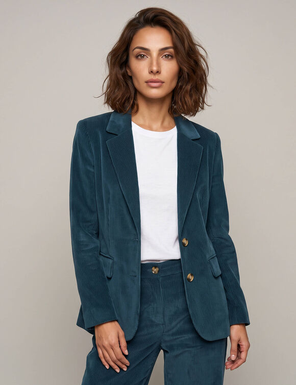Veste blazer en velours (bleu fonc&eacute;)