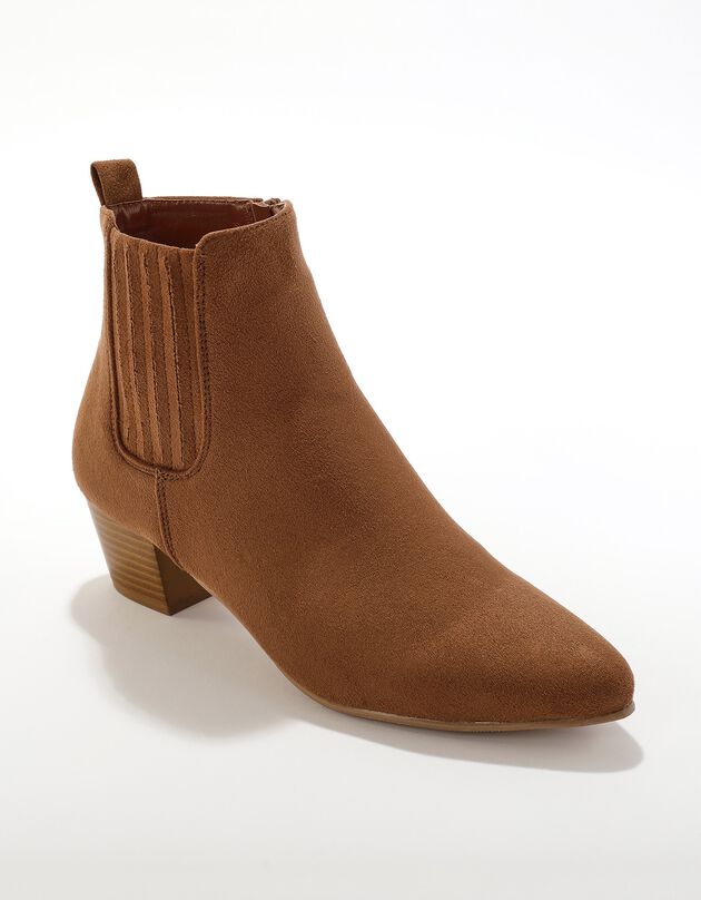 Boots folk élastiquées et zippées à talon (caramel)