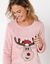 Pyjama manches longues maille polaire motif "renne"  (rose poudré)