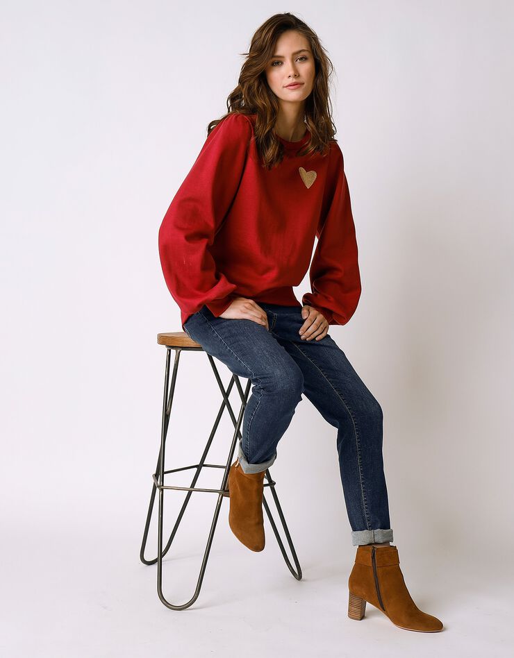 Sweat molleton brodé coeur coupe loose (carmin) Sweat molleton brodé coeur coupe loose (carmin)