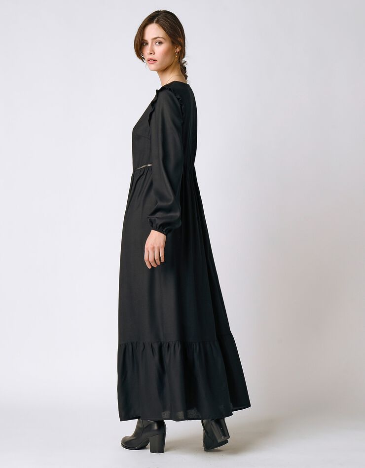 Robe longue unie base volantée (noir) Robe longue unie base volantée (noir)