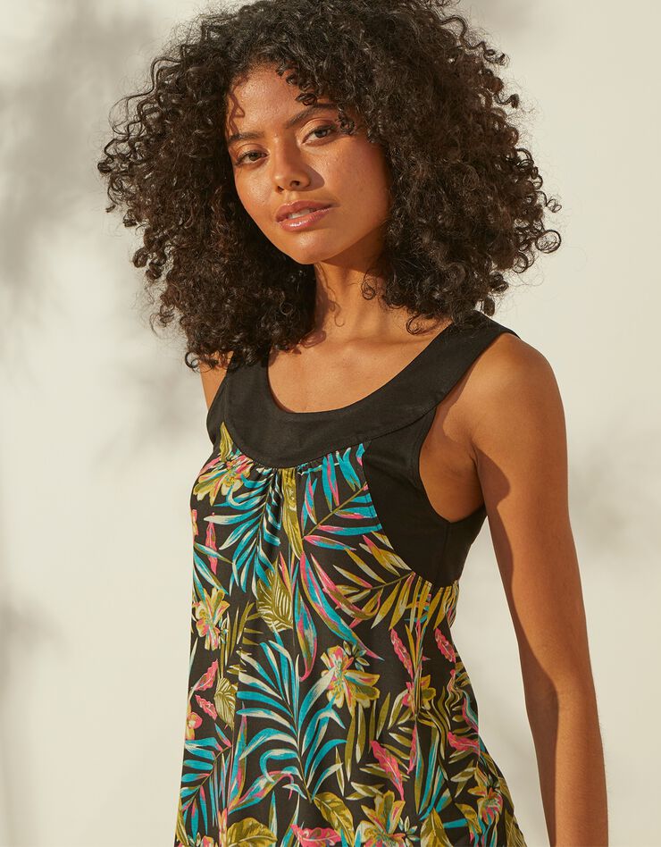 Tunique à larges bretelles, imprimé tropical  (noir / vert)