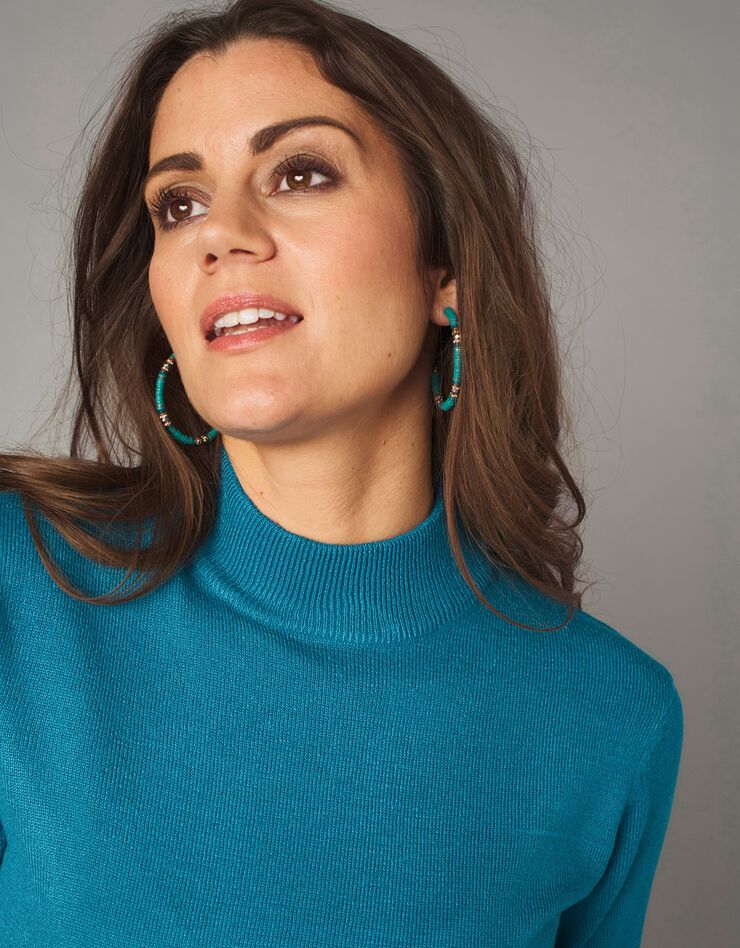 Pull col montant manches courtes toucher cachemire (bleu prusse) Pull col montant manches courtes toucher cachemire (bleu prusse)
