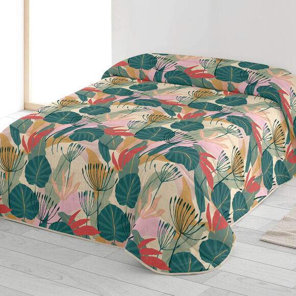 Couette microfibre imprimé équatorial 200 g/m² (vert / corail)