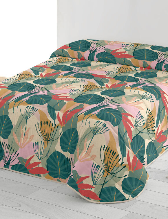 Couette microfibre imprimé équatorial 200 g/m² (vert / corail)