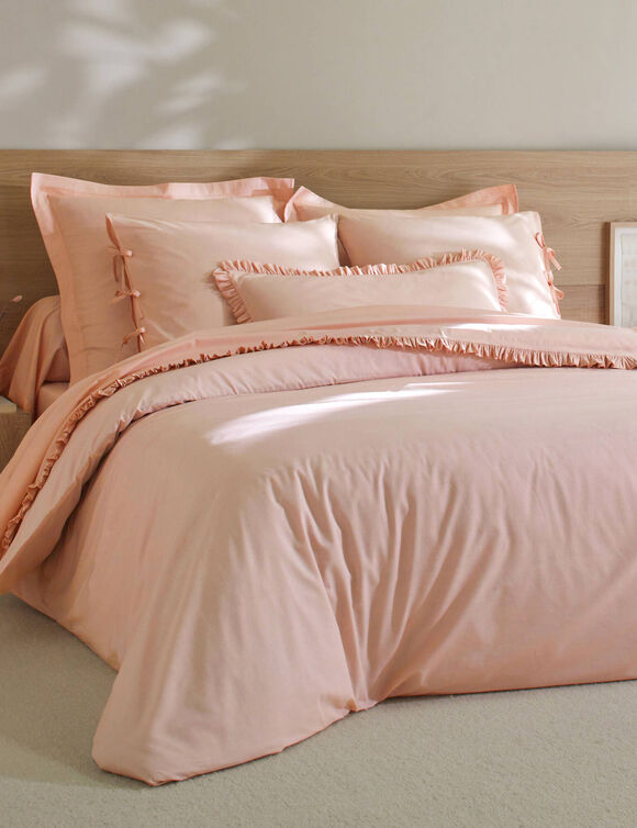 Linge de lit uni - percale de coton 72 fils/cm&sup2; (rose poudr&eacute;)