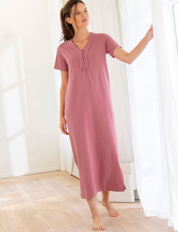 Chemise de nuit longue manches courtes unie  (bois de rose)