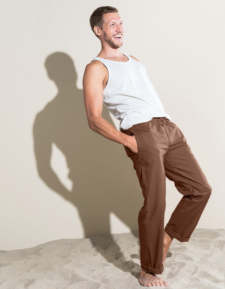 Pantalon toile taille élastiquée (taupe)