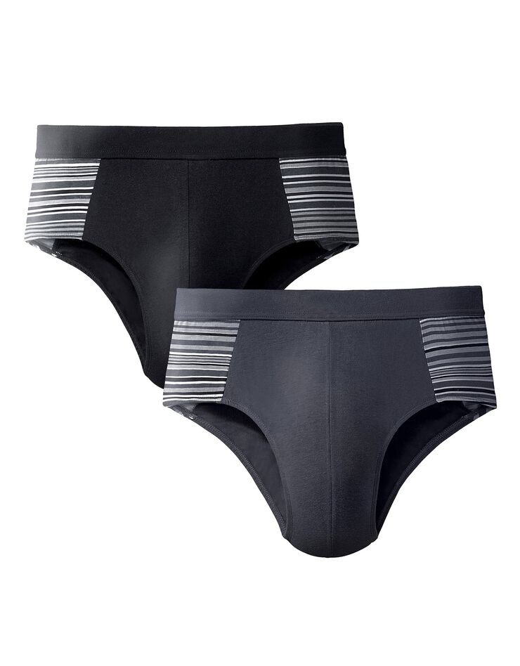 Slip fermé élastiqué taille haute rayures fil teint - lot de 4 (gris / noir)