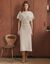 Robe pull longue, manches coudes, maille fine (beige chin&eacute;)