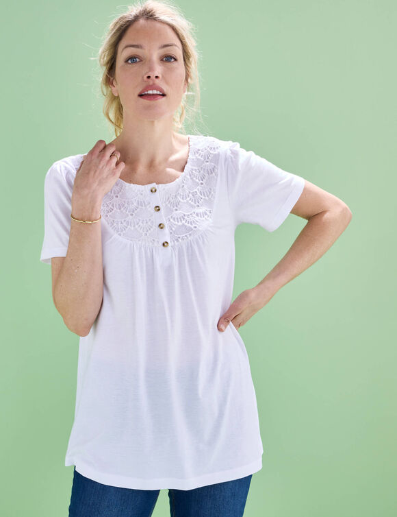 T-shirt macramé manches courtes (blanc)