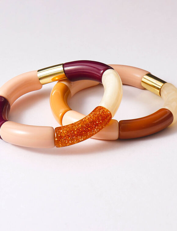 Bracelet "tubes" élastiqué - lot de 2 (prune / rose)