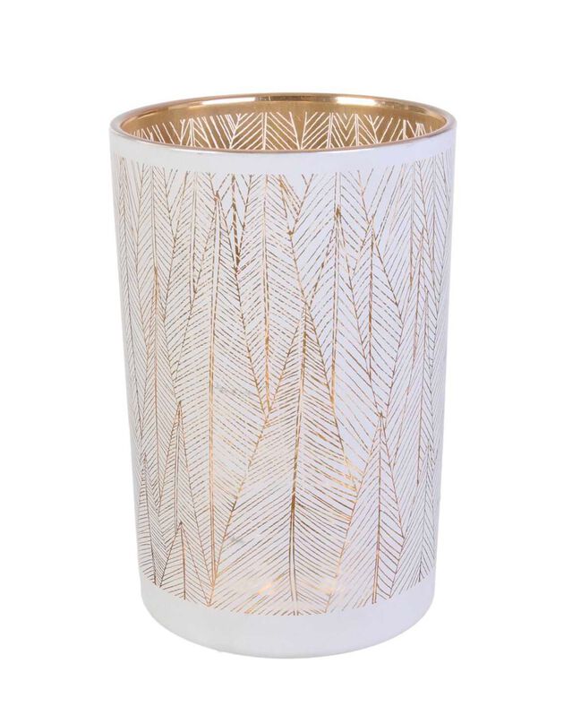 Vase en verre blanc et doré motifs feuilles - hauteur 20 cm (blanc/doré)