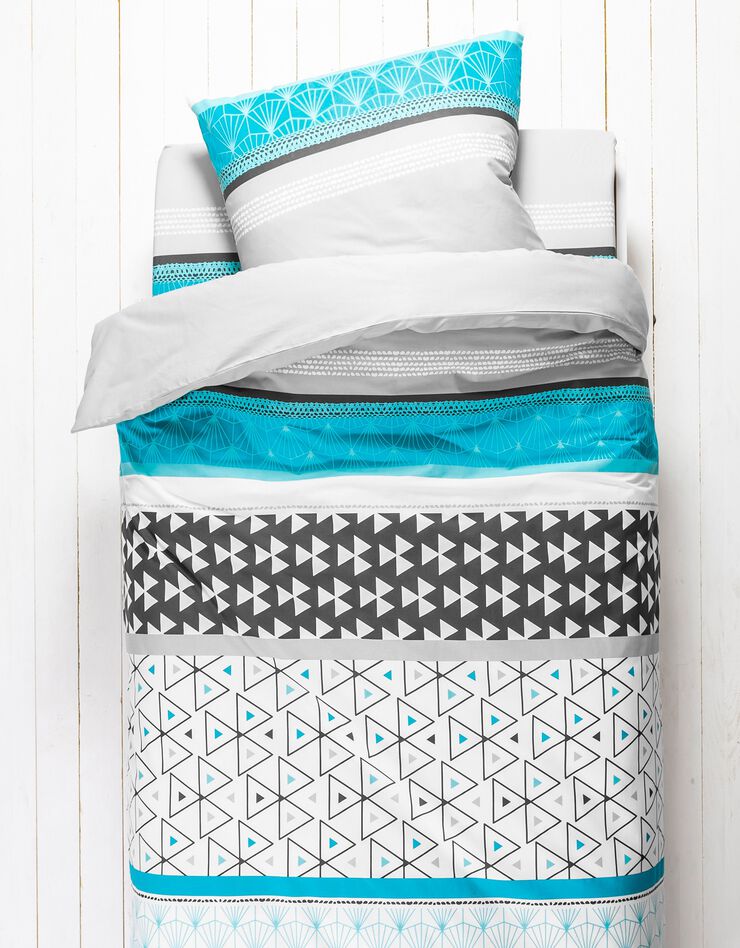 Parure de lit enfant Bonnie - coton imprimé géométrique (bleu)