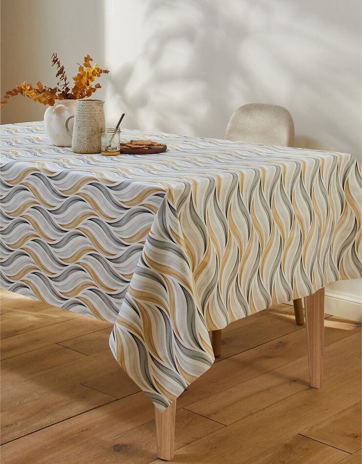 Nappe toile cirée imprimé Vague (blanc / gris)