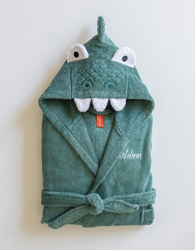 Peignoir de bain enfant à capuche dinosaure personnalisable - 340g/m² (eucalyptus)