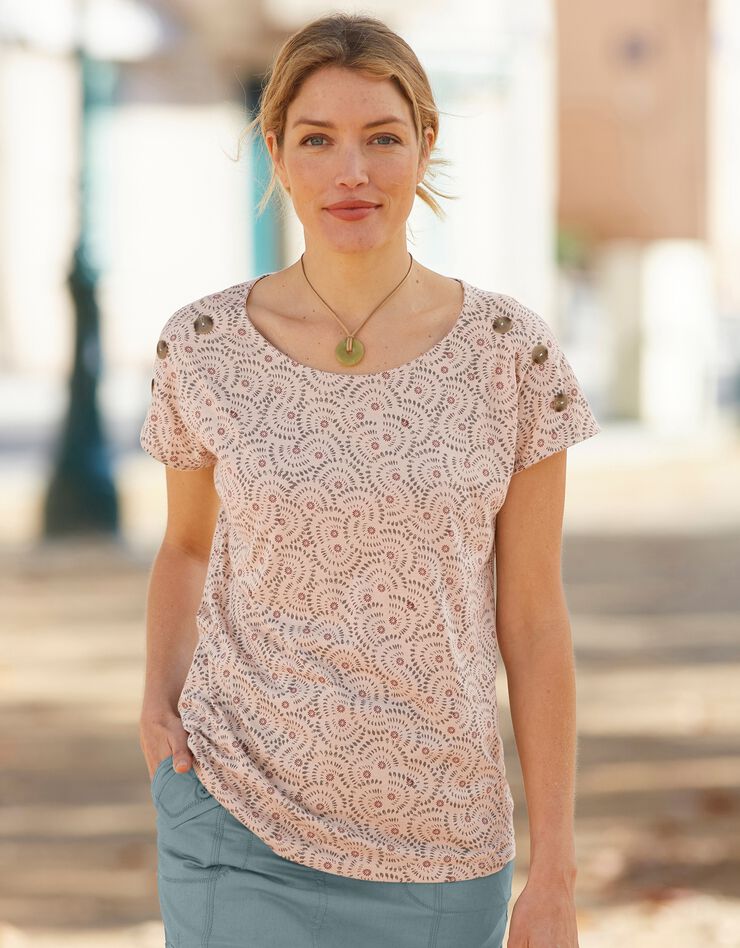 Tee-shirt imprimé col rond (beige / kaki)