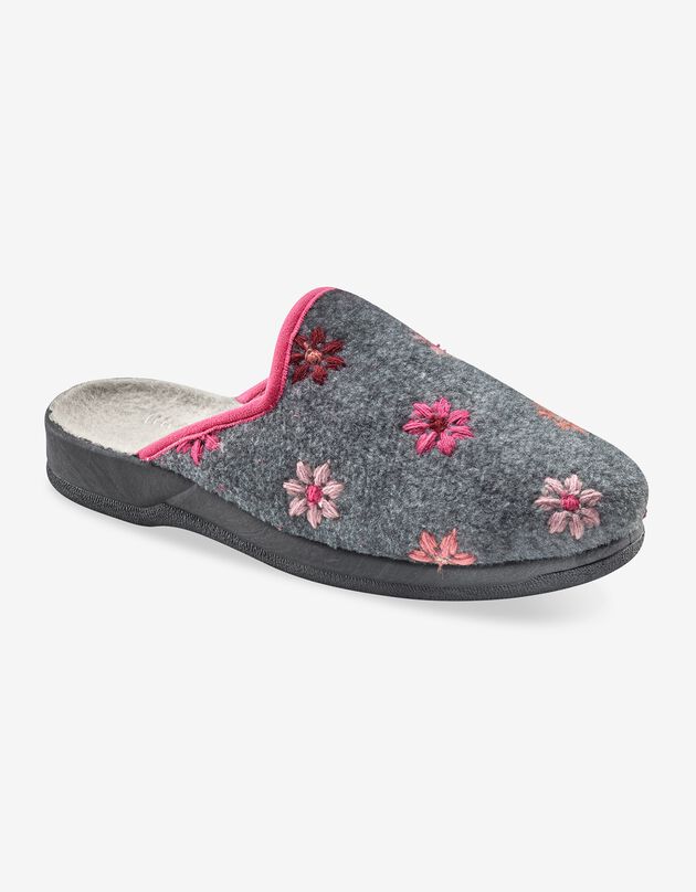 Mules - brodées fleurs (gris chiné)