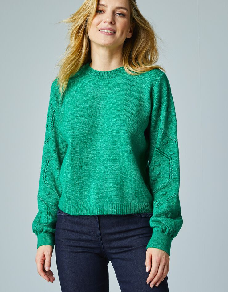 Pull fantaisie col rond et manches bouffantes (vert) Pull fantaisie col rond et manches bouffantes (vert)
