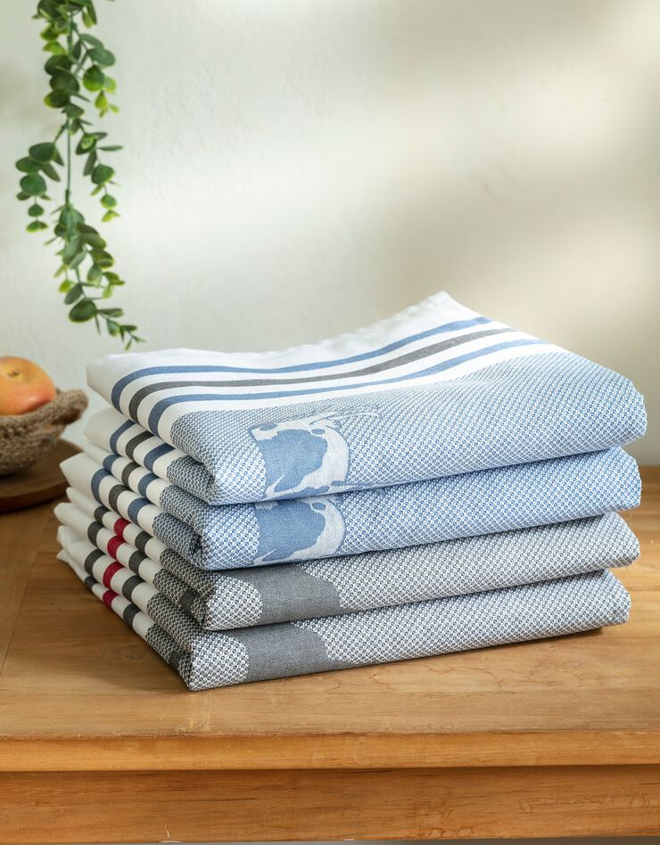 Torchons motif poule et vache - lot de 4 (bleu + gris) Torchons motif poule et vache - lot de 4 (bleu + gris)
