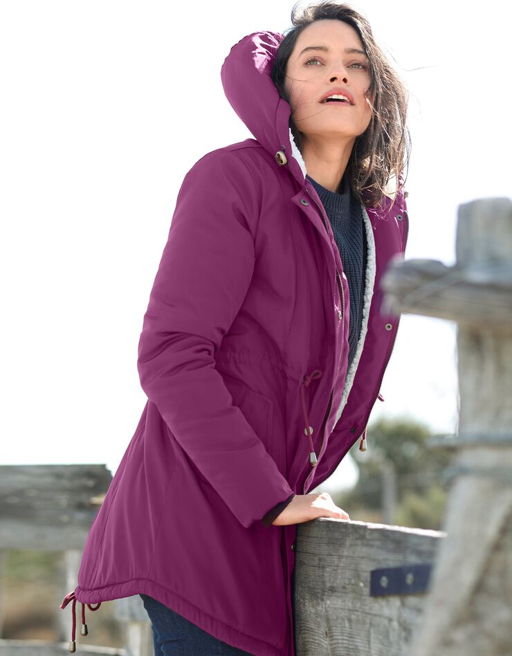 Parka mi-longue doublée maille peluche (prune) Parka mi-longue doublée maille peluche (prune)