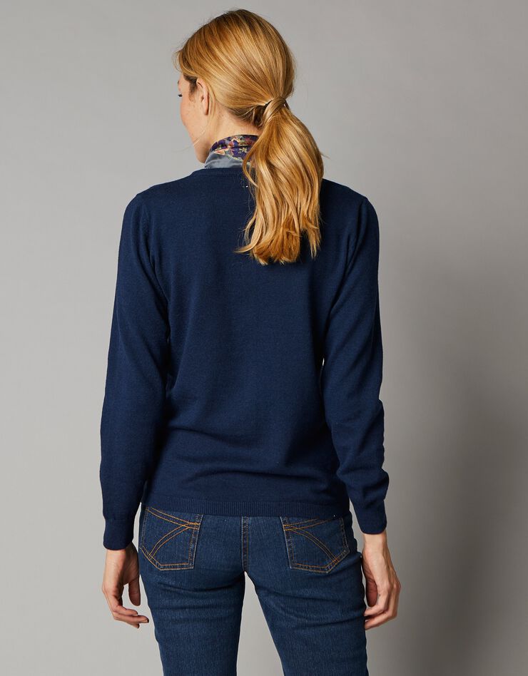 Cardigan boutonné, laine d'agneau (marine)
