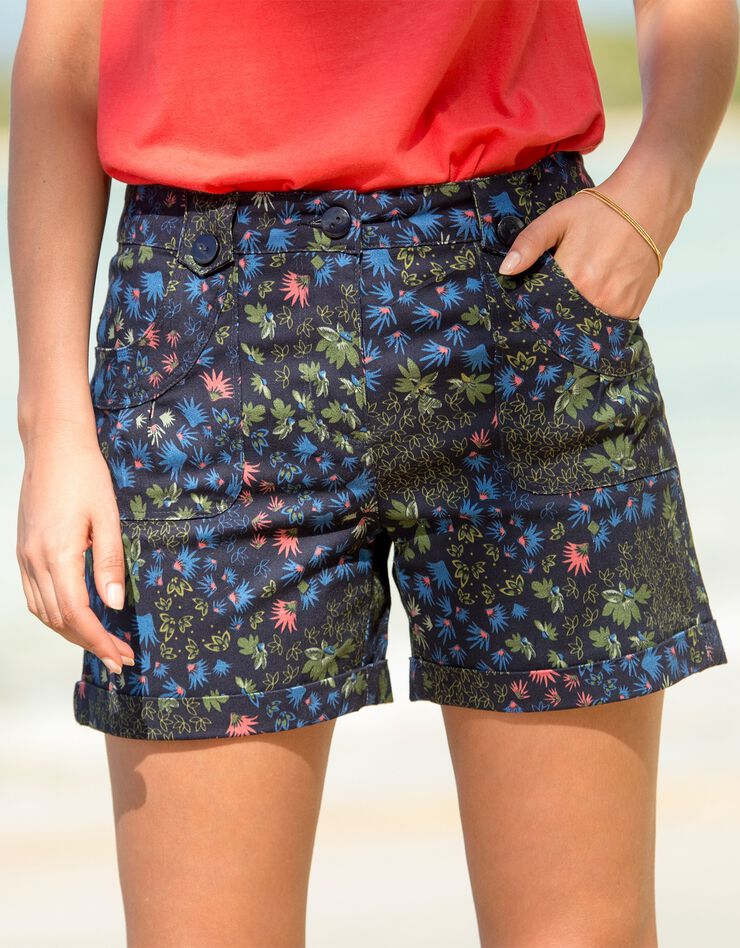 Short imprimé à revers stretch (marine / corail) Short imprimé à revers stretch (marine / corail)