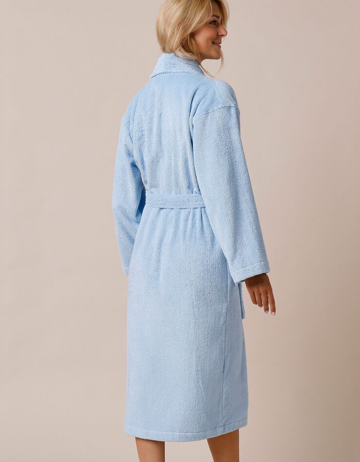Peignoir mixte adulte col châle éponge bouclette (bleuet)