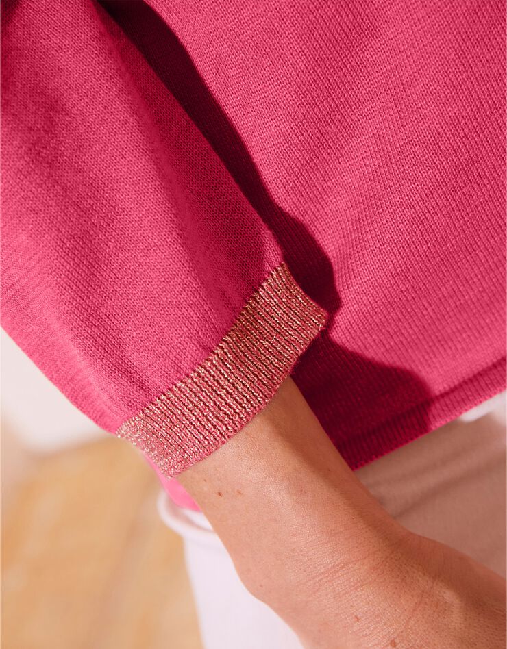 Pull col bateau bicolore, fils brillants (cerise) Pull col bateau bicolore, fils brillants (cerise)
