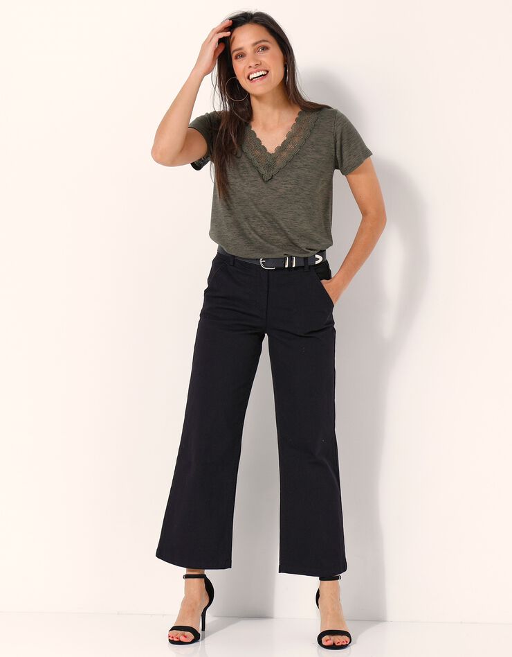 Tee-shirt macramé, effet lin (kaki) Tee-shirt macramé, effet lin (kaki)