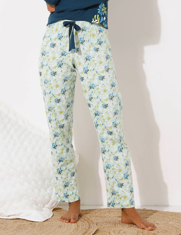 Pantalon de pyjama imprimé fleuri (tilleul / écru)