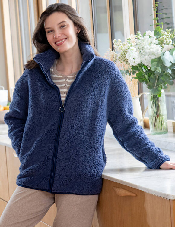 Veste zipp&eacute;e en sherpa (bleu)