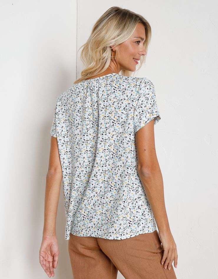 Blouse boutonnée en viscose imprimée, manches courtes (blanc) Blouse boutonnée en viscose imprimée, manches courtes (blanc)