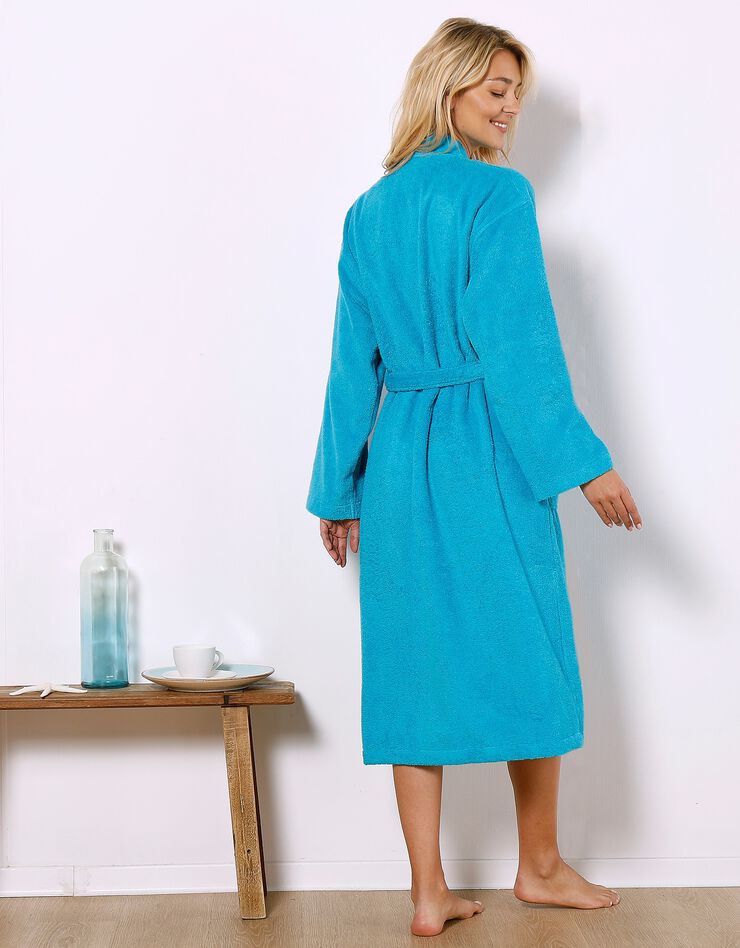 Peignoir mixte adulte col kimono éponge bouclette  (turquoise)