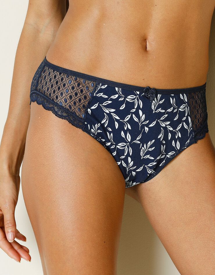 Culotte midi dentelle coton uni et imprimé feuillage Tropea - lot de 4 (émeraude + marine)