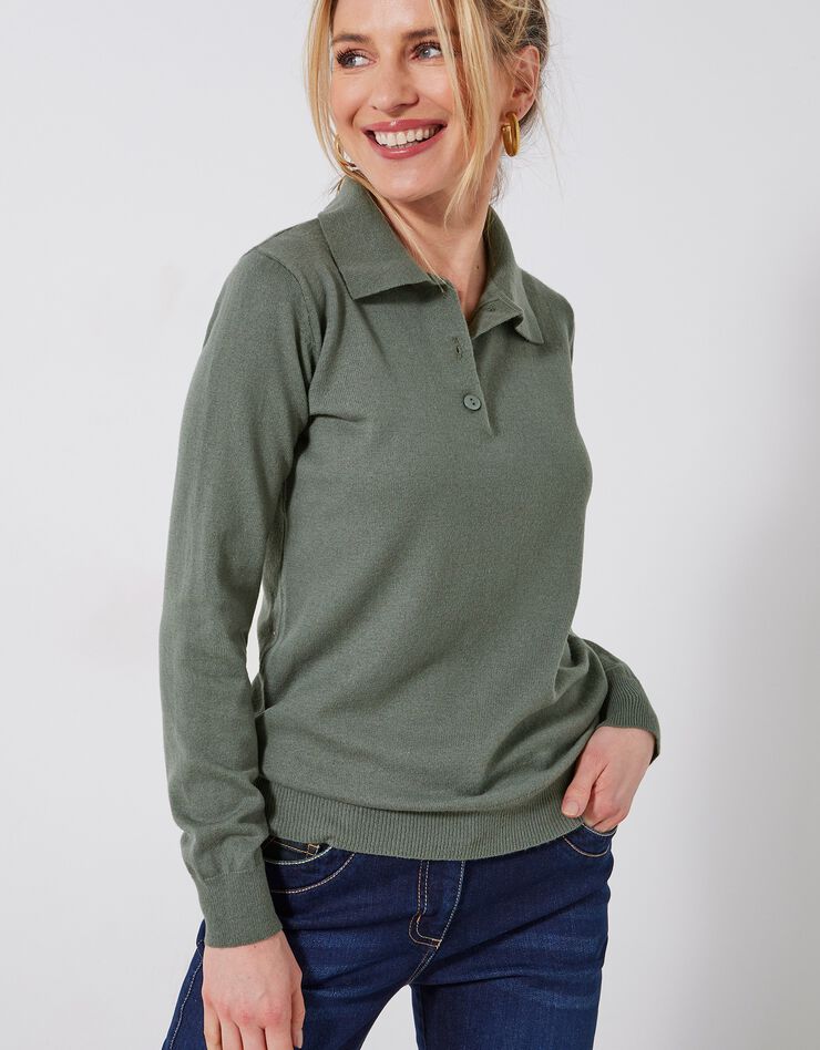 Pull col polo, laine d'agneau (kaki) Pull col polo, laine d'agneau (kaki)