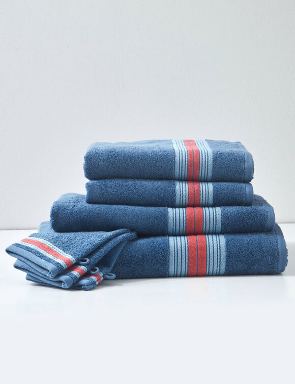 Collection serviettes de bain 420 gr/m&sup2; liteau rayures bayad&egrave;res (bleu dur)