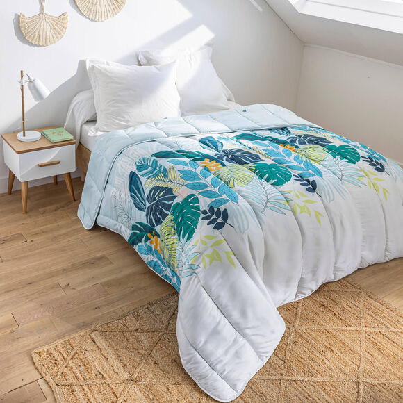Couette microfibre imprimé végétal 400 g/m² (vert d'eau)