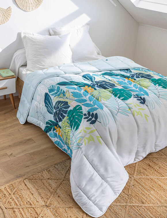 Couette microfibre imprimé végétal 400 g/m² (vert d'eau)