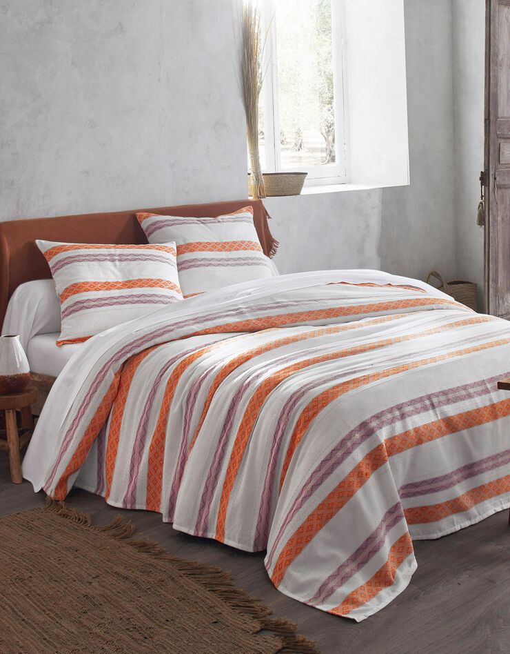 Jeté de lit coton tissé rayé (orange / violet) Jeté de lit coton tissé rayé (orange / violet)
