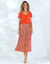 Jupe plissée satin imprimé (orange / rose)