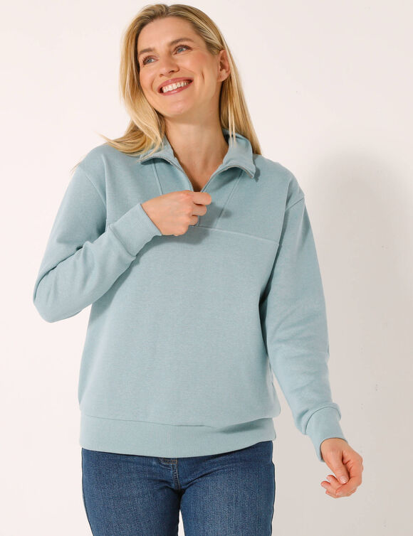 Sweat col montant zippé en molleton gratté (bleu grisé)