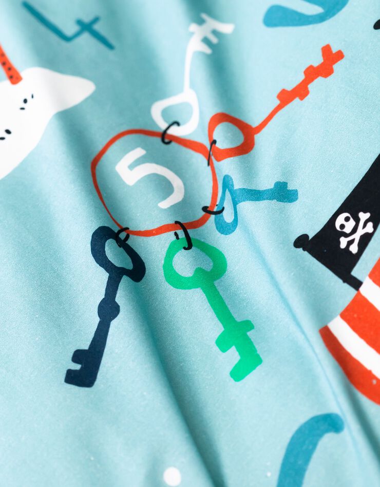 Linge de lit enfant Pirates imprimé en coton (bleu)