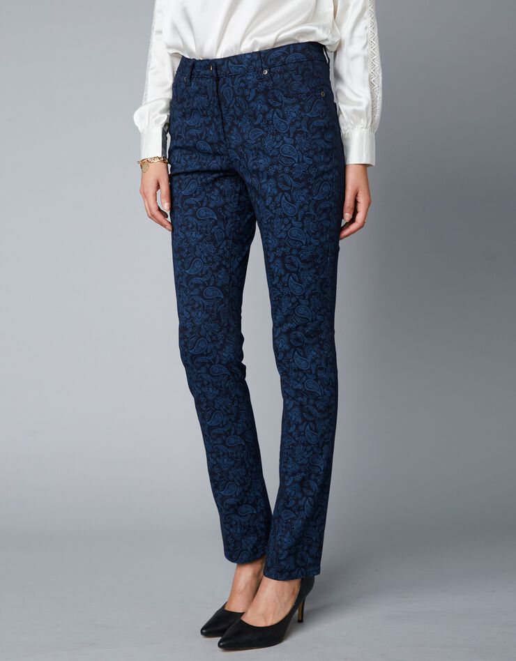 Pantalon droit imprimé, coupe 5 poches (marine) Pantalon droit imprimé, coupe 5 poches (marine)
