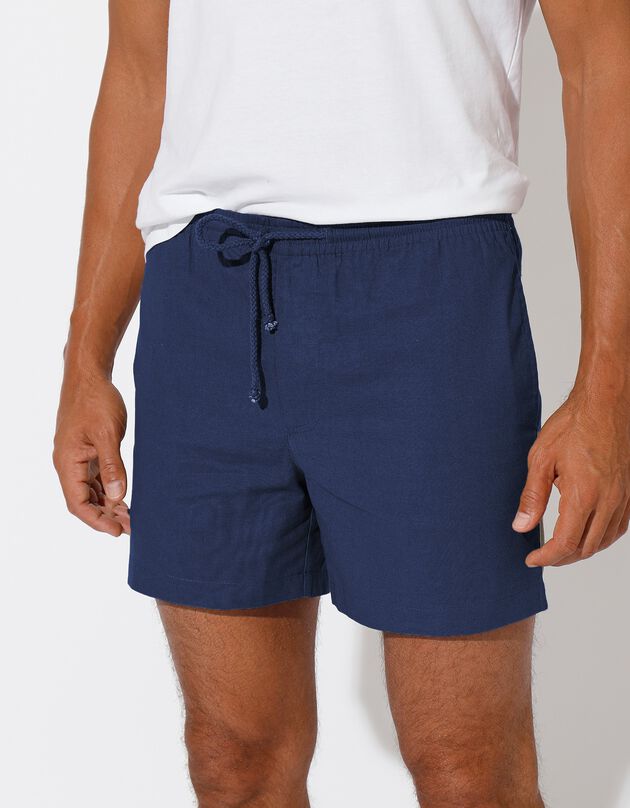 Short toile taille élastiquée (marine)