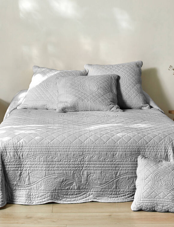 Couvre-lit uni style boutis Cassandre  (gris perle)