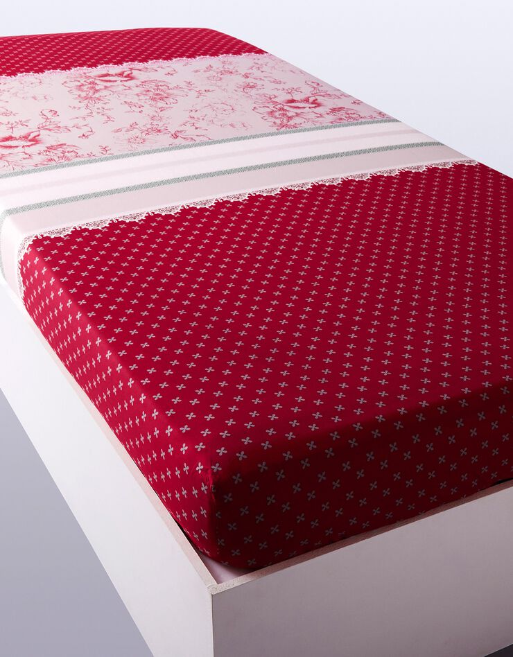 Linge de lit Gabrielle en flanelle imprimé fleurs et dentelle (rouge)