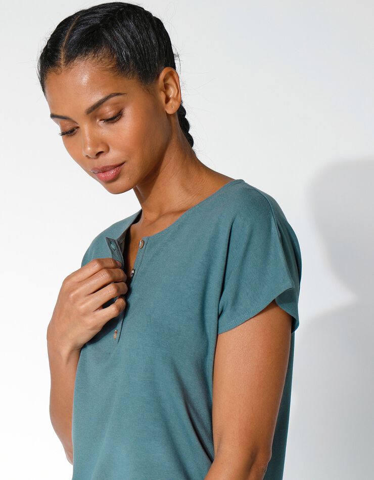 Tee-shirt col tunisien uni, maille fluide (bronze) Tee-shirt col tunisien uni, maille fluide (bronze)