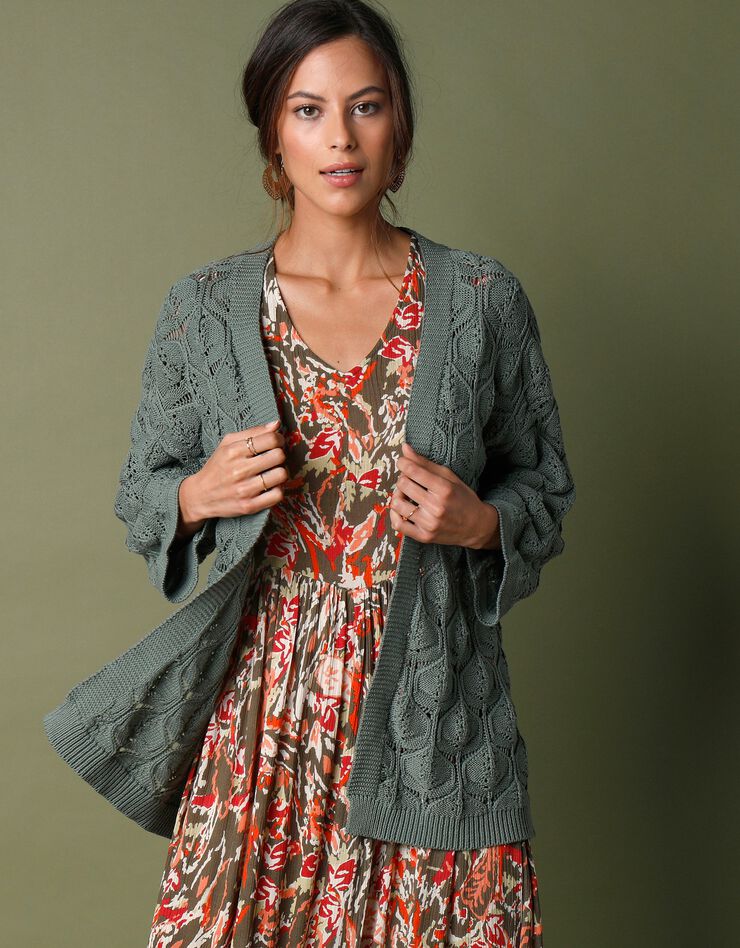 Gilet kimono, maille ajourée (vert amande) Gilet kimono, maille ajourée (vert amande)