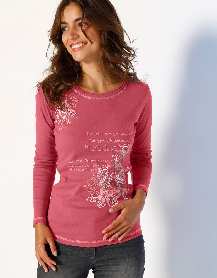 Tee shirt manches longues imprimé fleuri (cerise) Tee shirt manches longues imprimé fleuri (cerise)